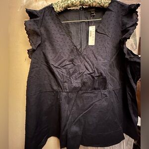 NWT J.Crew Top Navy Cotton Dotted Swiss cotton-lined  sz 20 short Sleeve zip